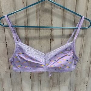 New Savage X Fenty Lavender Purple Rainbow Logo Bralette Lace Trim Large